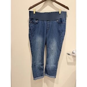 New Maternity Crop Jeans Size L Oh! Mamma Stretch‎ Soft Denim Pants Jeans Blue